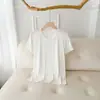 Camiseta de Verão Feminina de Manga Curta Sensação de Gelo Fina Camiseta de Verão Branca Cor Sólida Camada Base Top Manga Meia Manga