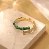 Anillo Abierto de Bambú con Esmalte de Gota Popular y Circonita Nuevo 2025 Moda Ligera Lujo Exquisito Versátil Anillo Venta al por Mayor