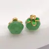 Accesorios de Vidrio Hechos a Mano Estilo Antiguo, Cuentas de Vidrio con Goteo de Aceite de Trébol de Cuatro Hojas y Calabaza, Pulsera de Imitación de Jade Natural, Accesorios de Colgante para Hanfu