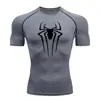 Teum Export Camiseta de Manga Corta de Compresión de Secado Rápido con Estampado de Araña para Hombre Y2K Capa Base para Correr Body para Entrenamiento de Fitness