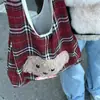 Otoño e Invierno Nuevo Estilo Coreano Bordado Cachorro Lindo Cuadros Bolso de Hombro Casual Estudiante Clase Bolso de Mano