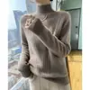 Nuevo Suéter de Cachemira para Mujer Otoño/Invierno 2026 Cuello Semi Alto Jacquard Holgado de Punto Capa Base para Mujer