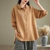 Real tiro literário alto rami bordado top camisa de manga comprida das mulheres frente curta de volta camisa longa cardigan literário outono