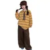 Conjunto de Suéter Rayado de Otoño para Niñas 2026 Nuevo Estilo Coreano Conjunto de Dos Piezas de Top de Punto y Pantalones de Pierna Ancha para Niña Grande