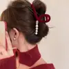 Ano Novo Veludo Vermelho 13cm Grande Grampo de Garra 2024 Outono e Inverno Novo Cabeça de Tubarão Elegante Grampo de Cabeça Acessórios de Cabelo