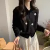 Nuevo cárdigan de punto con solapa estilo coreano para otoño e invierno, suéter de estilo casual con bordado, diseño de nicho estilo universitario para mujer