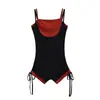 Macacão de Alça Falsa Duas Peças Cor Contrastante Feminino Verão Apertado Estilo Spice Girl Casual Design com Senso Macacão Curto de Cintura Alta