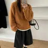 Suéter casual con capucha y media cremallera estilo coreano para mujer, nueva colección otoño e invierno, corte holgado, adelgazante, tejido de punto tipo jersey suave y acogedor