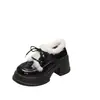Zapatos de algodón JK, cálidos y adecuados para usar al aire libre, mocasines de suela gruesa, zapatos peludos para mujer, zapatos de temporada baja para otoño e invierno, nuevos zapatos pequeños de cuero estilo británico con forro de felpa