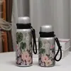 Copo Térmico de Influenciador de Live-Streaming com Revestimento de Titânio Floral, Copo para Infusão de Chá com Alça, Pintura de Flores de Gelo, Alto Valor Estético, Copo Fofo de Aço Inoxidável Gordinho