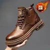 Botas Estilo Britânico Outono e Inverno 2025 Forradas com Lã Espessadas de Cano Alto Sapatos de Algodão Superfície de Couro Resistente a Manchas Sapatos Casuais Masculinos
