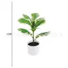 Higuera de Hoja de Violín Artificial con Borde Blanco Rama Única Maceta Blanca Planta en Maceta de Piso o Escritorio Decorativa