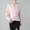Camisa de Mujer Estilo Francés Nuevo Estilo Otoño Cuello en V Holgada Estilo Gasa Base Manga Larga
