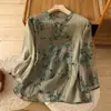 Nuevo top bordado de algodón y lino para mujer talla grande, holgado y adelgazante, moderno + pantalones largos de algodón y lino, conjunto elegante