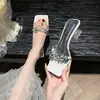 Chinelos de Strass com Salto Transparente, Sandálias Quadradas para Mulheres, Sandálias de Salto Alto Quadrado com Salto Bloco para Uso Externo, Super Brilhantes e Versáteis