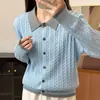 Nuevo estilo de primavera cárdigan de algodón puro estilo dos piezas falsas con cuello POLO, suéter de punto trenzado con bloques de color, chaqueta de punto holgada estilo coreano para mujer