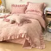 Novo conjunto de quatro peças em estilo coreano com renda grande e babados, camada dupla de gaze, para casa e dormitório estudantil, conjunto de lençol e capa de edredom fresco e simples