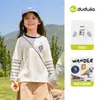 Dududu Home Camiseta Infantil Novo Estilo Blusa Base para Meninas Roupas de Outono para Meninos Manga Longa Listrada Roupa Casual para Bebês e Crianças