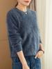 Outono e inverno novo gola redonda pulôver top manga comprida malha suéter solto preguiçoso suéter cashmere suéter feminino pulldown base camisa