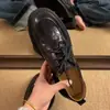 Mocasines de cuero genuino talla 41 estilo británico con tacón grueso para mujer, nuevos 2025 zapatos de cuero vintage con cordones, punta redonda y tacón bajo para todas las estaciones