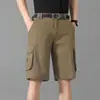 Bermudas de Trabalho de Verão para Homens, Estilo Coreano Moderno Algodão Corte Solto Calças de Cinco Pontos, Calças Casuais Masculinas com Múltiplos Bolsos