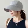 Sombrero de Pescador Versátil Estilo Coreano Nuevo para Mujer Verano Protección Solar Cara Adelgazante Sombrero de Pico Sombrero de Sol con Cubrebocas Rayado Liso