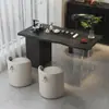 Mesa de Té y Sillas de Madera Maciza Minimalistas Modernas para Balcones de Apartamentos Pequeños, Mesa de Té Pequeña Hecha de Madera Natural, Mesa de Té Negra Pequeña