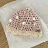 Touca de Crochê com Lantejoulas Vazadas Feita à Mão para Mulheres, Chapéu de Tricô Versátil Artístico Vintage para Primavera e Verão, Chapéu Elegante de Puxar