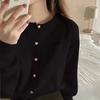 Cárdigan de punto suave y pegajoso con hebilla para mujer, abrigo exterior de otoño, versátil, cuello redondo, top interior de punto de manga larga corto