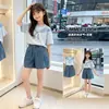 Shorts de Mezclilla de Verano para Niñas Moda Estudiantil Estilo Coreano Pantalones Capris Nuevas Llegadas Verano 2026 Niños Medianos y Grandes Pantalones Elegantes de Pierna Ancha