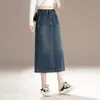 Falda vaquera azul vintage hecha a medida para mujer, nueva de otoño 2026, de cintura alta, adelgazante, línea A, longitud media