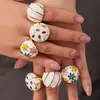 Anillo de Flor Tridimensional Colorido con Goteo de Aceite de Diseño de Nicho, Estilo Elegante para Mujer, Anillo Exagerado de Moda Retro Europeo y Americano