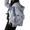 Corea del Sur Chic Moda Elegante de Principios de Primavera Raya Vertical Color de Contraste con Capucha Hebilla Holgado Casual Versátil Abrigo Corto para Mujer