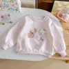 Sudadera con Estampado de Conejito Dulce Estilo Coreano para Niñas, Top Lindo de Otoño Holgado con Dobladillo de Encaje para Bebé Niña, Cuello Redondo