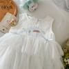 Ropa infantil lima 25 verano nuevo niñas coreano caricatura sin mangas malla costura vestido princesa falda de hilo