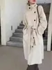 Nuevo Abrigo de Lana Doble Cara para Mujer Otoño/Invierno 2026, Estilo Largo, Cuello Alto Asimétrico, Engrosado y Cálido, Ropa de Abrigo de Cachemira de Alta Gama con Cinturón