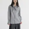 ¡Nicho coreano! 'Rayas de Otoño' bufanda-cuello de rayas verticales vintage, camisa de manga larga, camisa casual holgada y estilizada