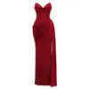 En Stock Elegante Francés Sin Tirantes Cintura Fruncida Adelgazante Cola Larga Vestido de Noche para Mujer Banquete Estilo de Alta Gama