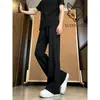 Pantalones de Traje de Verano High Street Color Sólido Hoja Curva Caída Moda Americana para Hombre Temperamento Sin Planchar Tacto de Alta Gama Ligeramente Acampanados Largos