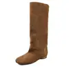 Botas de couro divididas nos dedos, botas de cano alto femininas, novo estilo outono/inverno, couro genuíno, salto baixo, botas acima do joelho, botas femininas