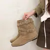 Botines western de tacón medio con hebilla cuadrada para mujer, nueva colección otoño 2026, botín de gamuza versátil y único con tacón apilado