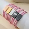 Soporta grabado, pulsera tejida de cordón cuadrado de cuero y acero inoxidable, ajustable, disponible en varios colores, adecuada tanto para hombres como para mujeres