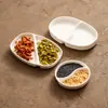 Plato Blanco Luna de Doble Compartimento para Salsa para Dipear Plato Creativo de Cerámica para Snacks para el Hogar Plato para Dipear Hot Pot Plato para Condimentos Plato con Sabor a Barbacoa