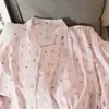 Nuevo conjunto de pijama de dos piezas para mujer estilo coreano de primavera y otoño, rayas blancas y negras vintage, cárdigan con cuello, manga larga, pantalón largo, conjunto casual para casa