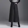 Nuevos pantalones de lana de pierna ancha cropped de alta costura para mujer, pantalones casuales rectos de cintura alta adelgazantes para otoño e invierno, para mujeres petite