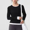 2025 Novo Roupa de Yoga Feminina Falsa Duas Peças Cor Contrastante Manga Longa Camiseta Esportiva Solta Camisa Base Top