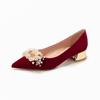 3333H-003 salto baixo camurça bico fino vermelho salto alto confortável elegante sapatos femininos festivos sapatos de casamento sapatos de banquete