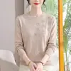 Suéter de tricô 3D floral da moda e estiloso para mãe, feminino, novo para o inverno de 2025, versátil, soltinho, modelador, de manga comprida, base