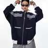Sudadera Deportiva con Rayas para Hombre, Diseño de Moda High Street, Cárdigan Casual con Cremallera y Cuello Alto, Artículo Popular de Comercio Exterior