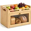 Caixa de pão de bambu para cozinha recipiente de armazenamento de alimentos prateleira para lanches de frutas e vegetais prateleira para garrafas de temperos estilo minimalista moderno